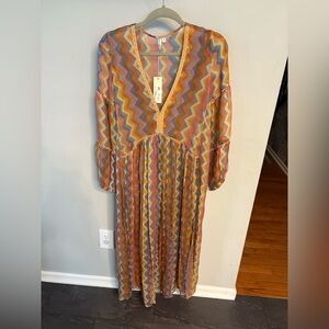 Stunning Anthropologie Bl-nk London Long Sleeve V-Neck Zig Zag Maxi Dress Size S